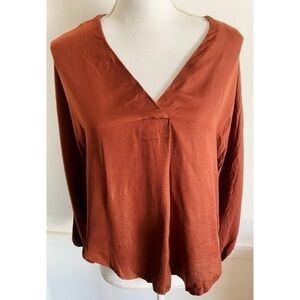 Dolan • Brick Red Satin Front Blouse V Neck